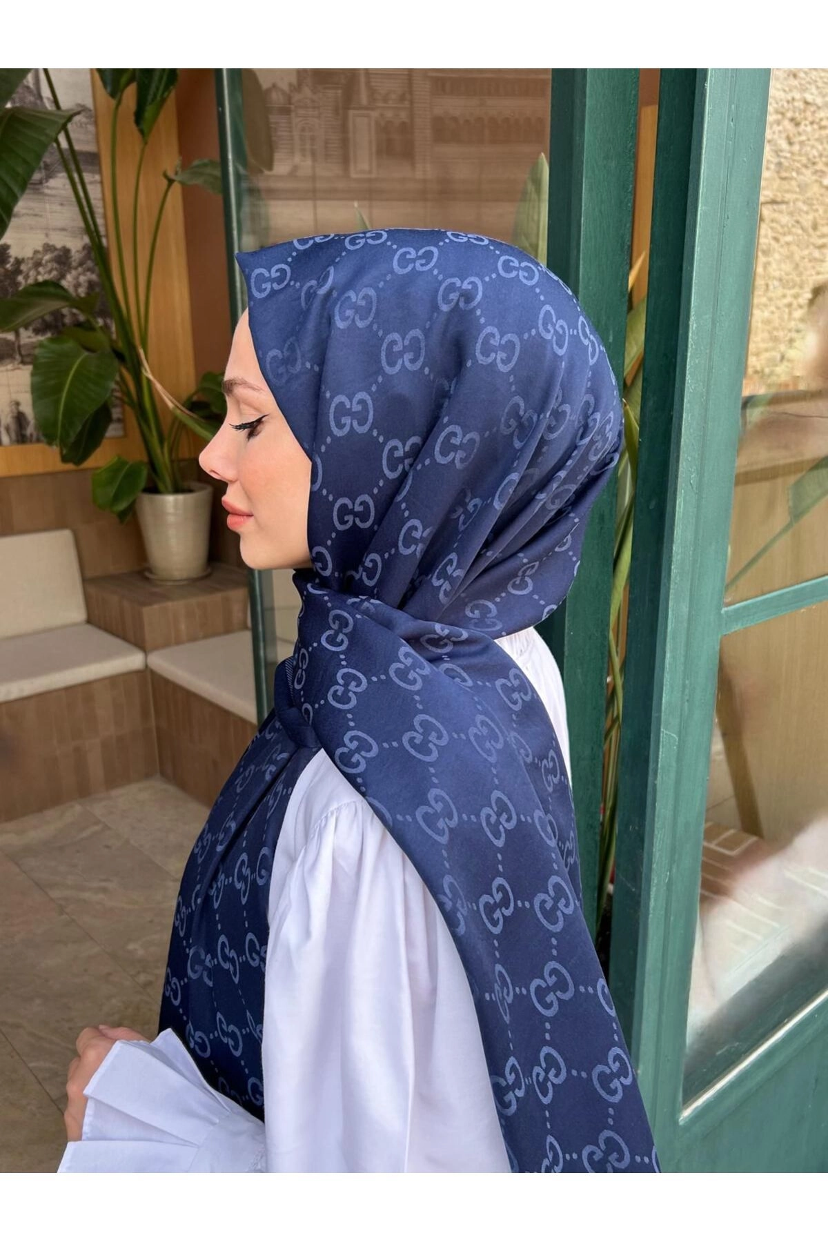 G Desenli Çi̇ft Tarafli  Şal Lacivert