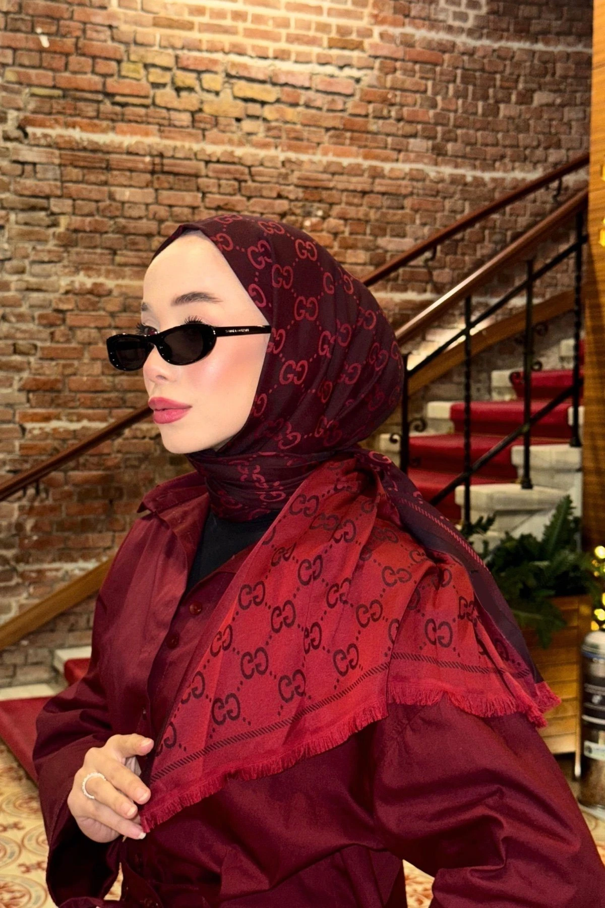 Çift Taraflı Kaşmir Ipek Şal Bordo