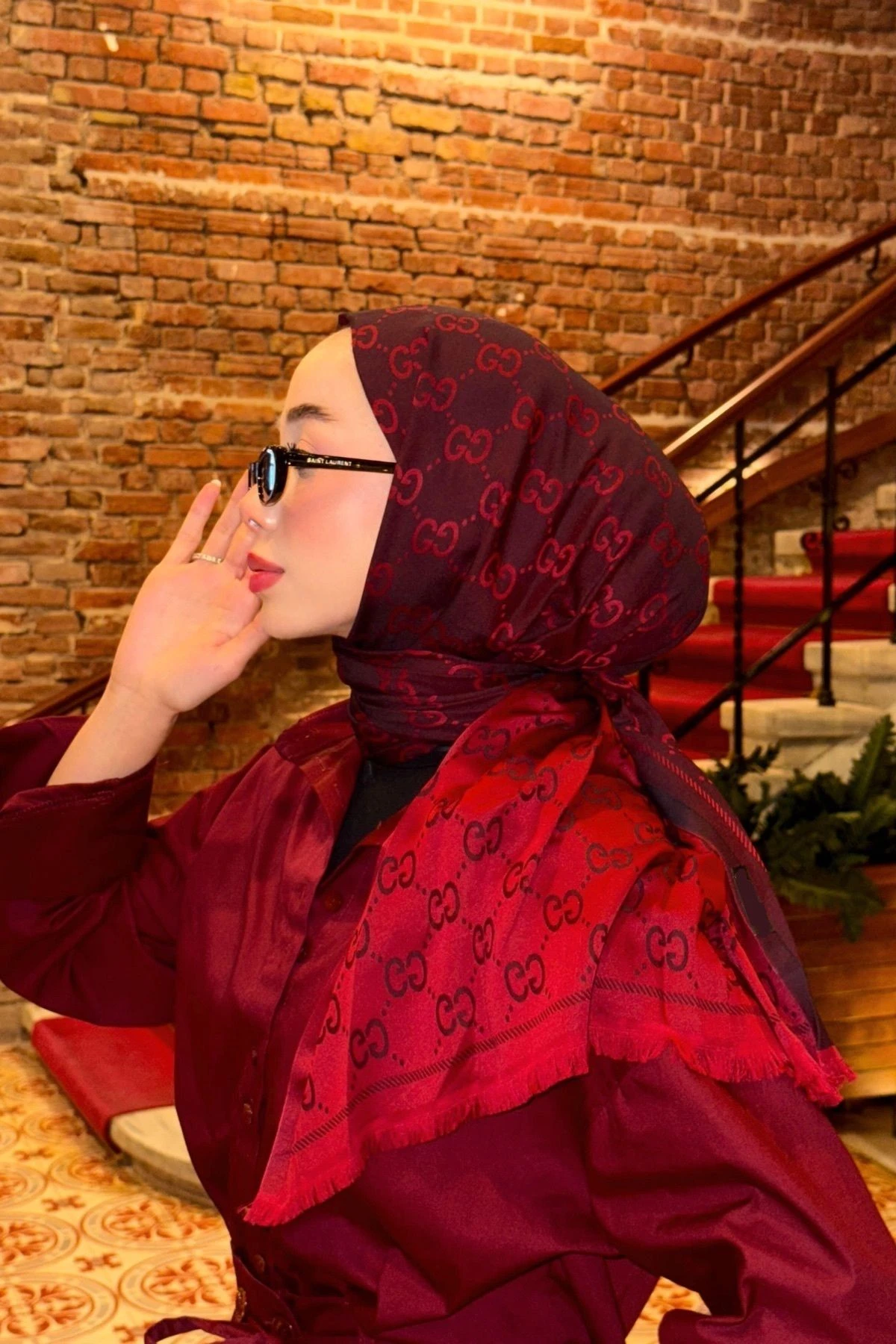 Çift Taraflı Kaşmir Ipek Şal Bordo