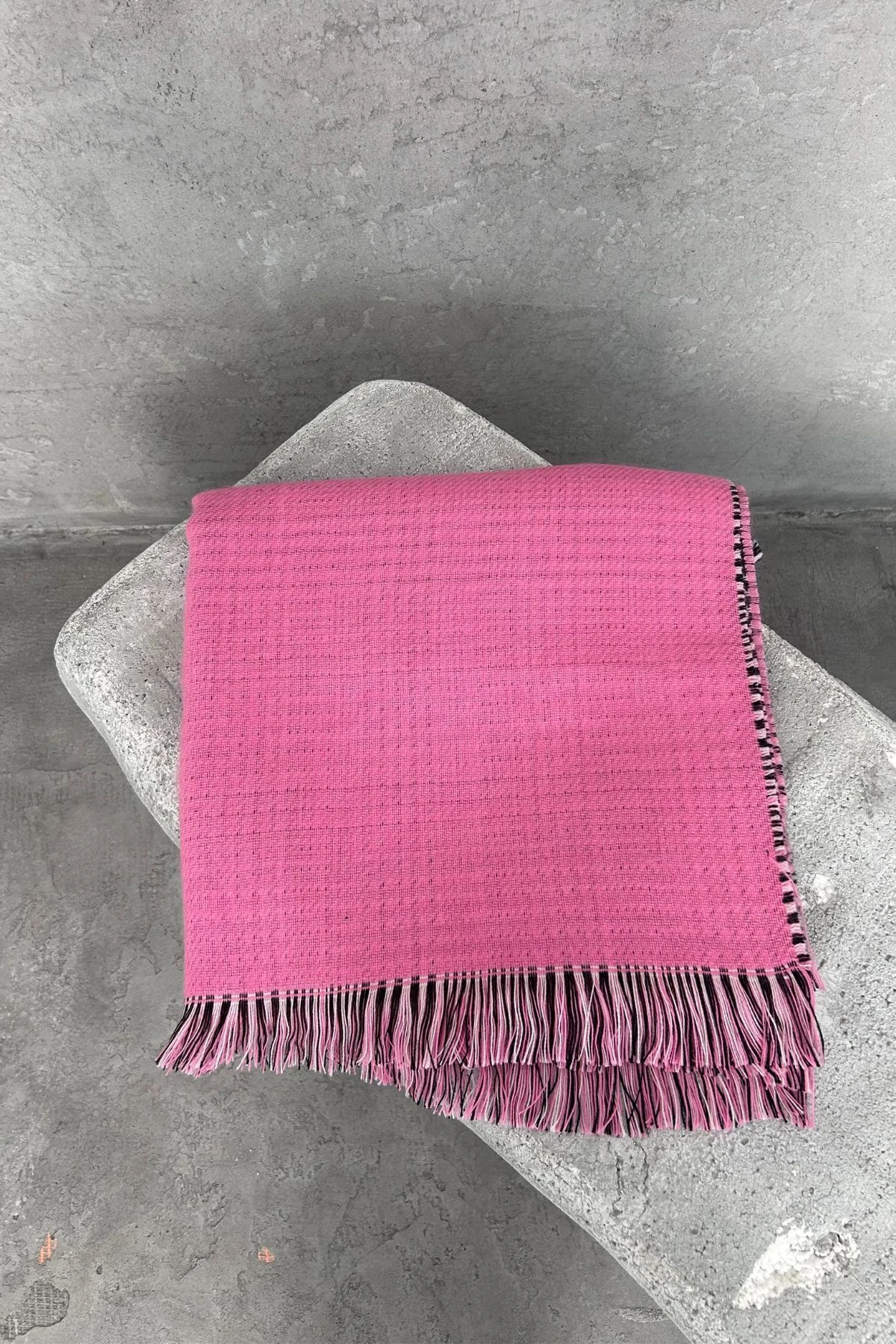 Çift Taraflı Omuz Şalı Yünlü Kışlık Kadın Pembe Omuzşal