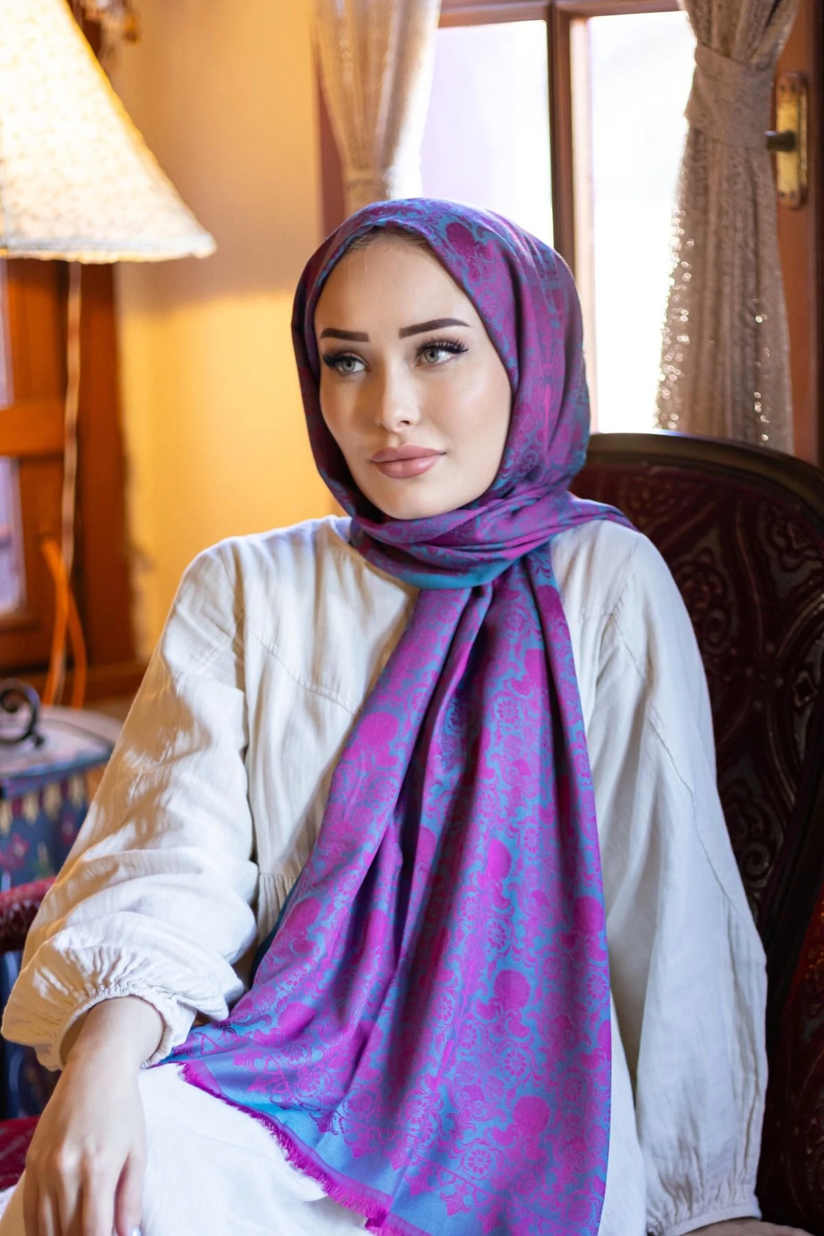 Hürrem Desenli̇ Çi̇ft Tarafli Şal Pembe