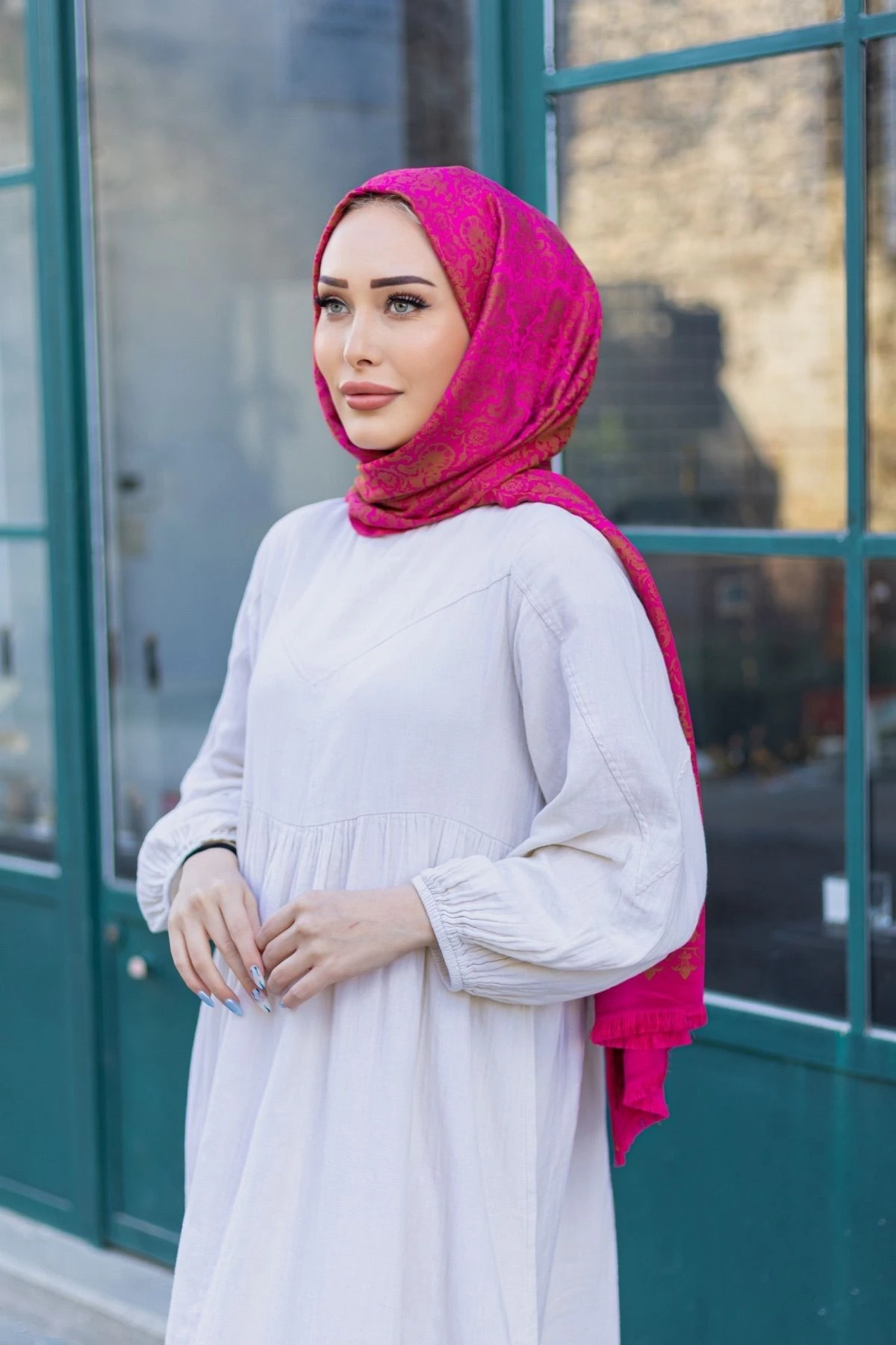 Hürrem Desenli̇ Çi̇ft Tarafli Şal Pembe
