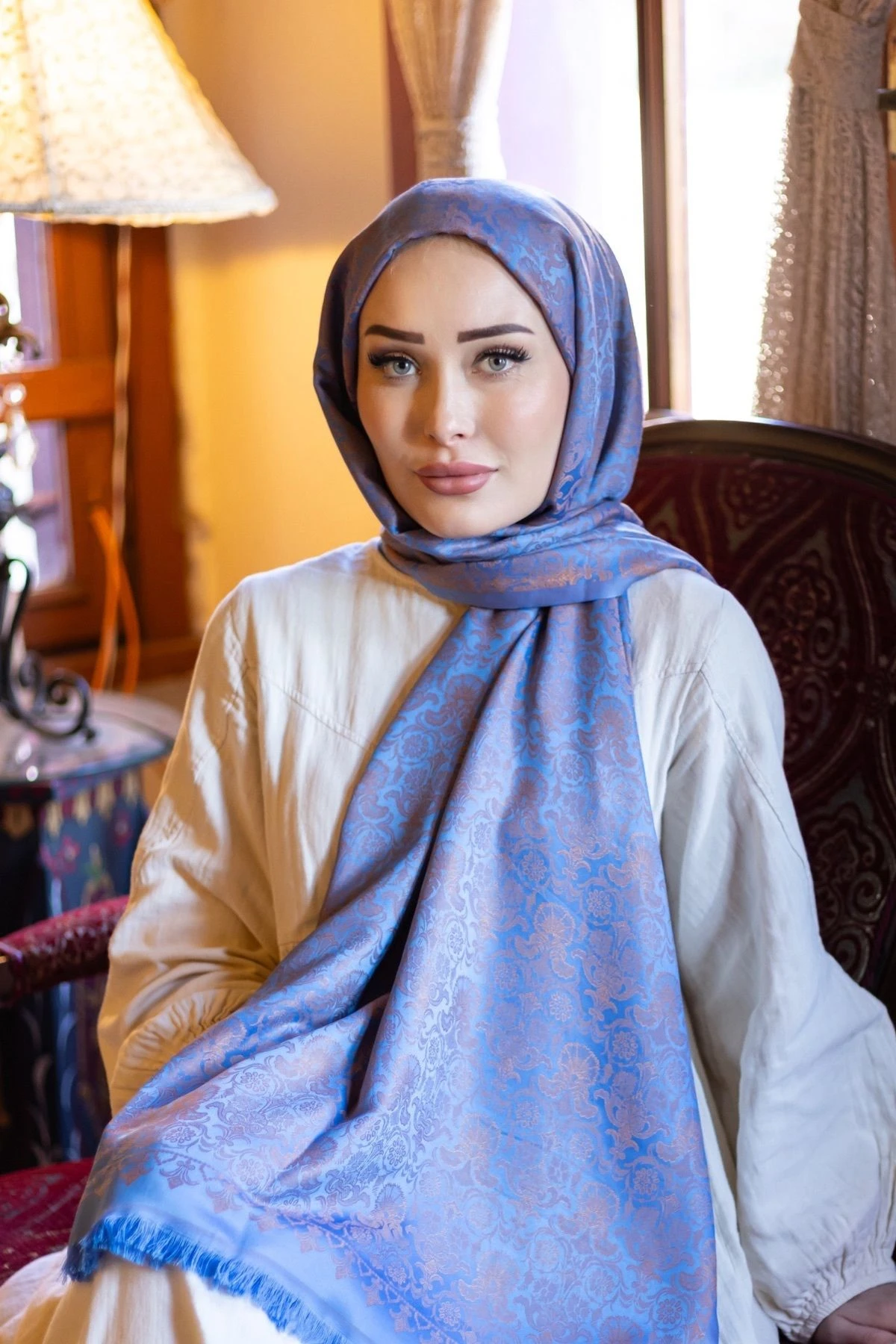 Hürrem Desenli̇ Çi̇ft Tarafli Şal Mavi 401