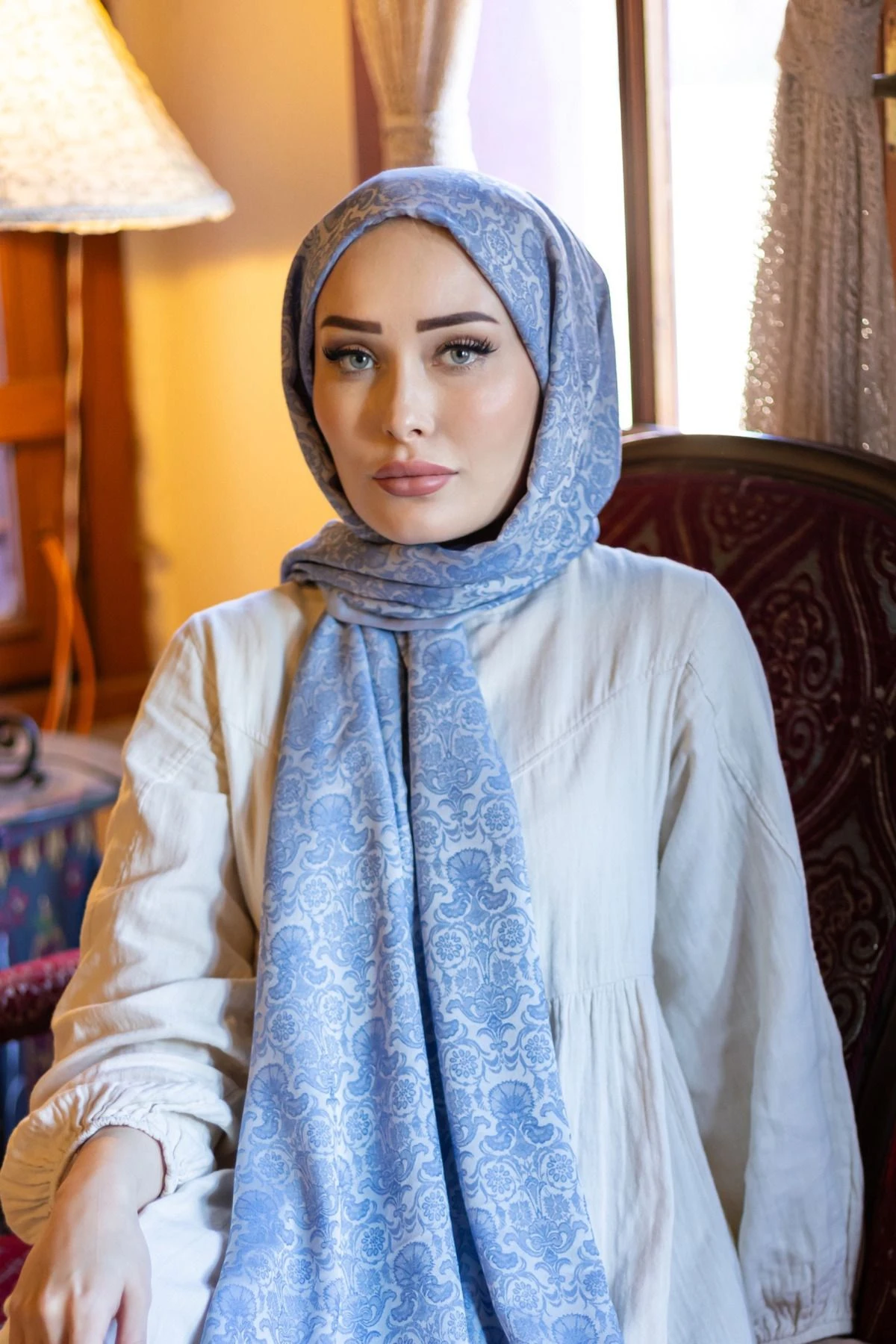 Hürrem Desenli̇ Çi̇ft Tarafli Şal Mavi 401