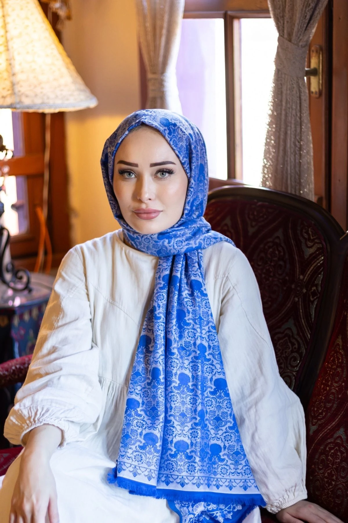 Hürrem Desenli̇ Çi̇ft Tarafli Şal Mavi 401