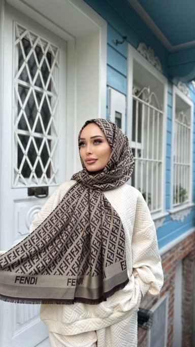 F Desen Kaşmir Şal Kahve