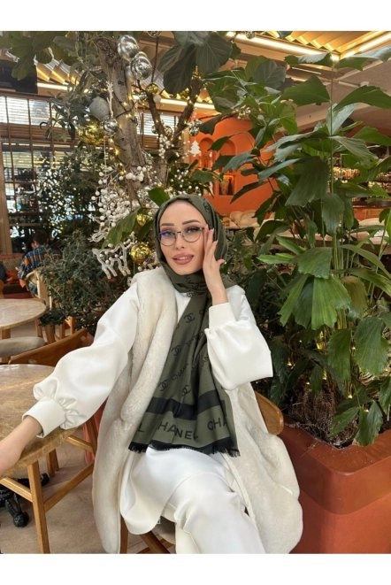 C Desen Kaşmir Şal Çift Taraflı Yeşil