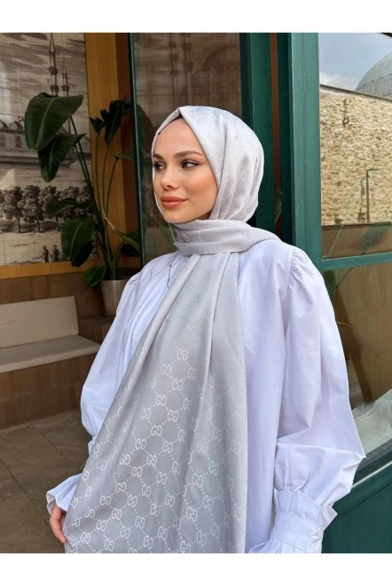 G Desenli Çi̇ft Tarafli  Şal Gri