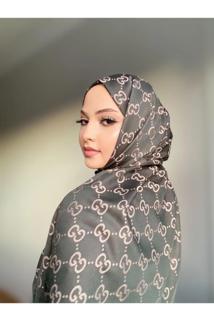 G Desen Çift Taraflı Kaşmir Ipek Şal Vizon Acı Kahve