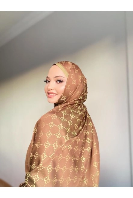 G Desenli Çift Taraflı Kaşmir Ipek Şal Cemal Kahve