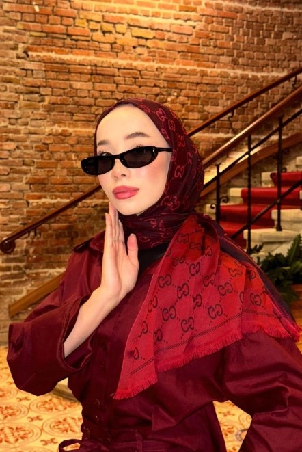 Çift Taraflı Kaşmir Ipek Şal Bordo