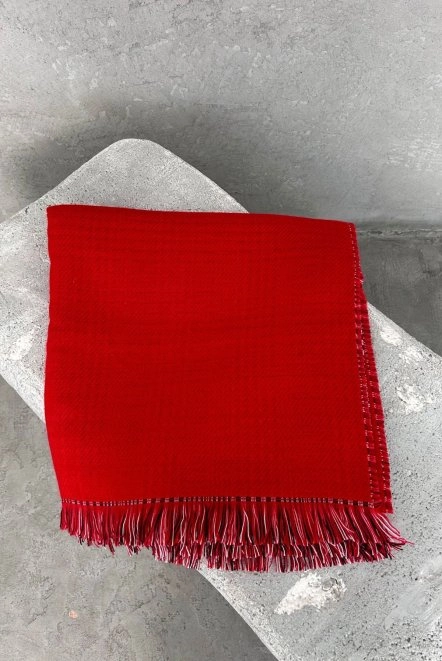 Çift Taraflı Omuz Şalı Yünlü Kışlık Kadın Kırmızı Omuzşal10