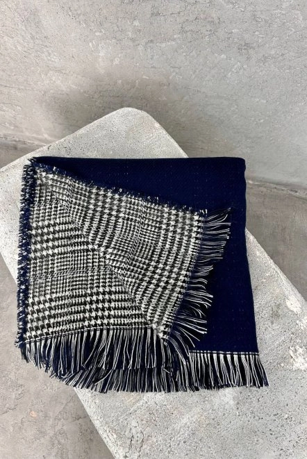 Çift Taraflı Omuz Şalı Yünlü Kışlık Kadın Lacivert Omuzşal11