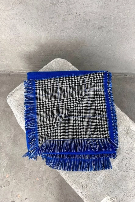 Çift Taraflı Omuz Şalı Yünlü Kışlık Kadın Mavi Omuzşal12