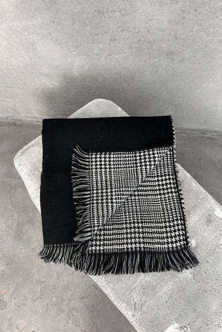 Çift Taraflı Omuz Şalı Yünlü Kışlık Kadın Siyah Omuzşal1