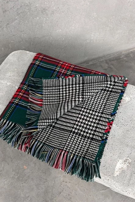 Çift Taraflı Omuz Şalı Yünlü Kışlık Kadın Zümrüt Yeşi̇l Omuzşal3