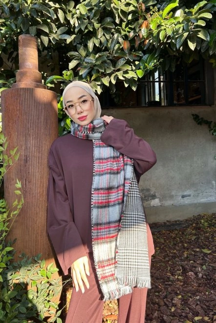 Çift Taraflı Omuz Şalı Yünlü Kışlık Kadın Antrasi̇t Omuzşal4