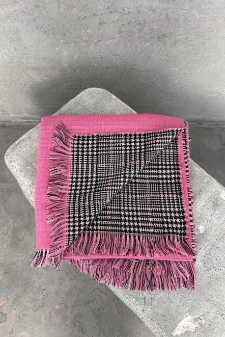 Çift Taraflı Omuz Şalı Yünlü Kışlık Kadın Pembe Omuzşal