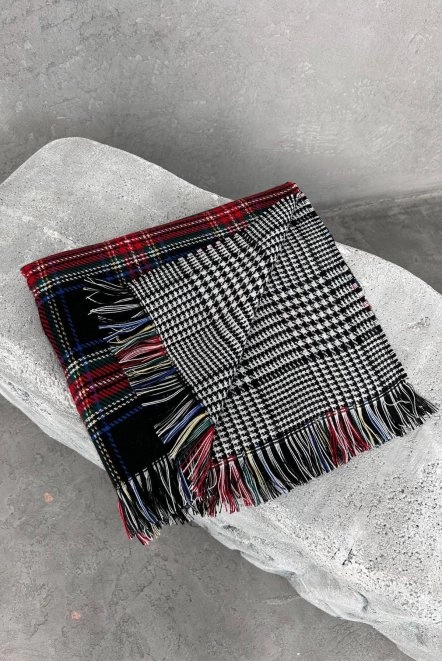 Çift Taraflı Omuz Şalı Yünlü Kışlık Kadın Ekoseli̇ Si̇yah Omuzşal7