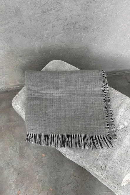 Çift Taraflı Omuz Şalı Yünlü Kışlık Kadın Gri Omuzşal8