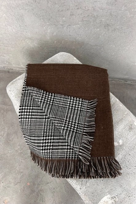 Çift Taraflı Omuz Şalı Yünlü Kışlık Kadın Kahverengi Omuzşal8