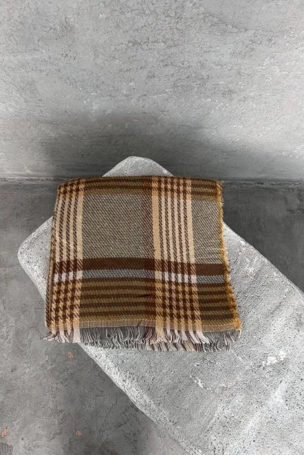 Çift Taraflı Yünlü Kışlık Omuz Şalı Bej Omzşal1