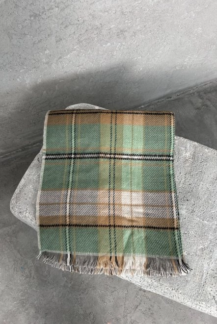 Çift Taraflı Yünlü Kışlık Omuz Şalı Yeşil Omzşal5