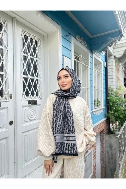 D Desenli Kaşmir Ipek Şal Siyah Kaşmiripek4404