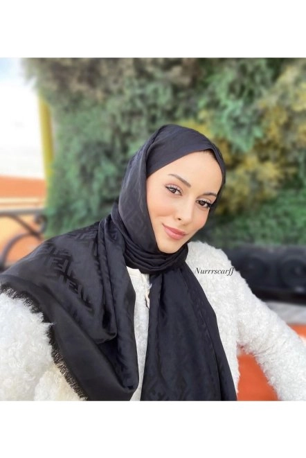 F Desen Çift Taraflı Kaşmir İpek Şal Siyah