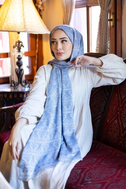 Hürrem Desenli̇ Çi̇ft Tarafli Şal Mavi 401