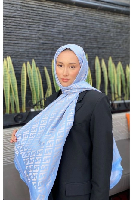 Kaşmir Ipek Şal Vizon Bebe Mavisi