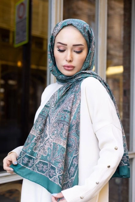 Retro Desenli Şal Yeşil