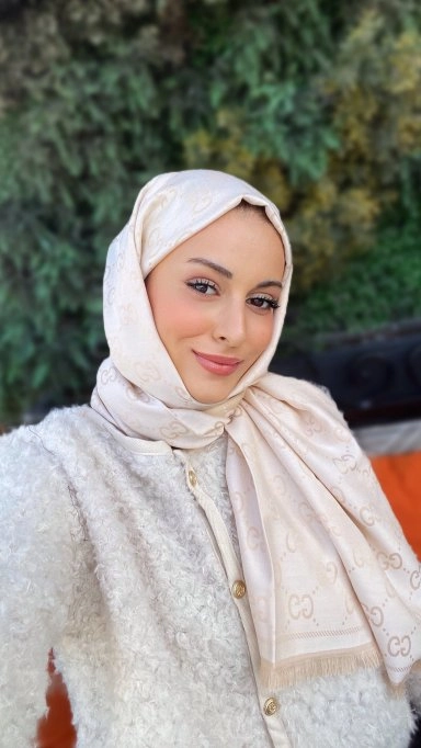 G Desenli İpek Kaşmir Çift Taraflı Şal Bej