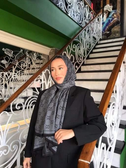 G Desenli Çift Taraflı Kaşmir Şal Füme