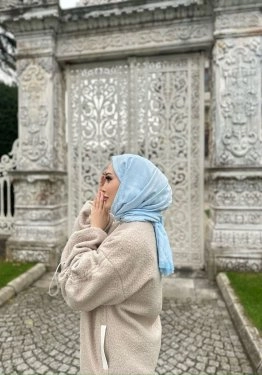 D Desen Çift Traflı Kaşmir Şal Mavi