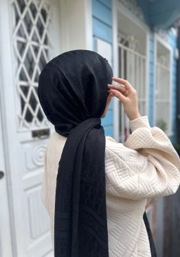 D Desen Çift Traflı Kaşmir Şal Siyah