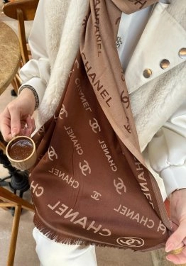 C H Desenli Kaşmir İpek Şal Kahve