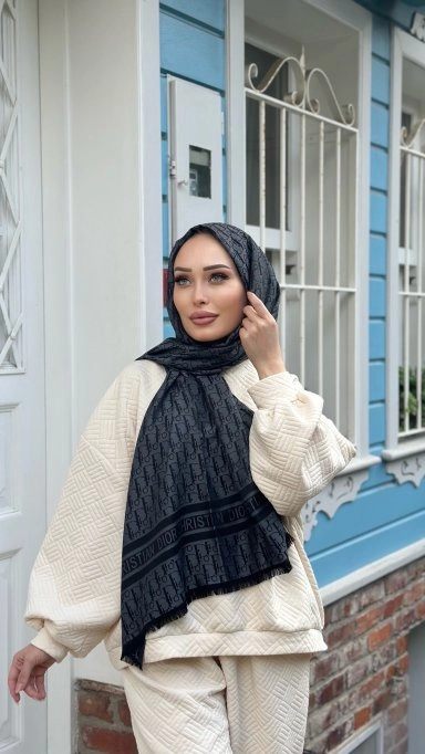 D Desen İpeksi̇ Kaşmi̇r Çi̇ft Tarafli Şal Antrasit