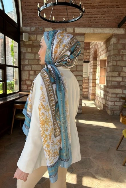 Versa Desen Vual Şal Kadın Turkuaz