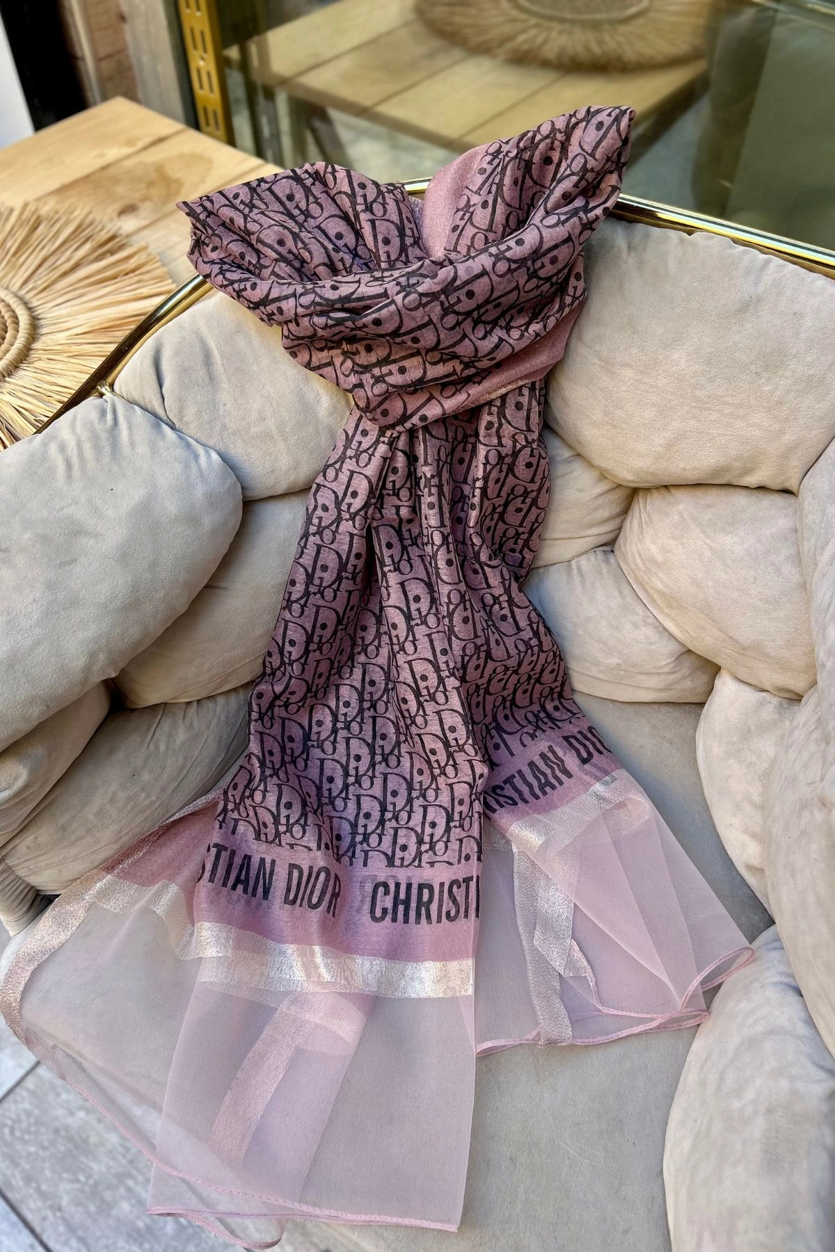 İpek Organze Tül Şal Pembe