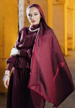 Çiçek Desenli Çift Traflı Kaşmir Şal Bordo