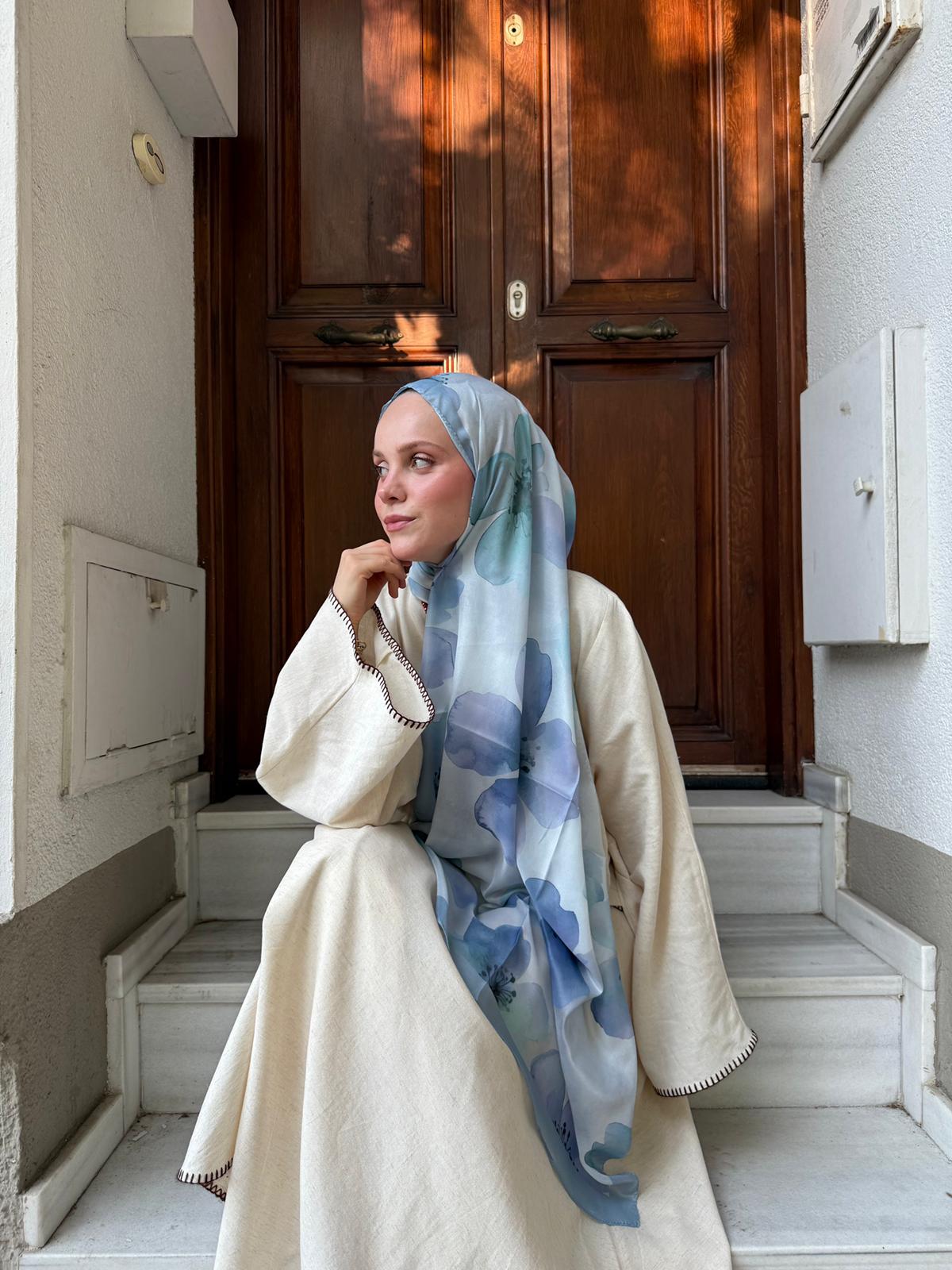 Çiçek Desenli Vual İpek Şal