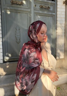 Çiçek Desenli Vual İpek Şal